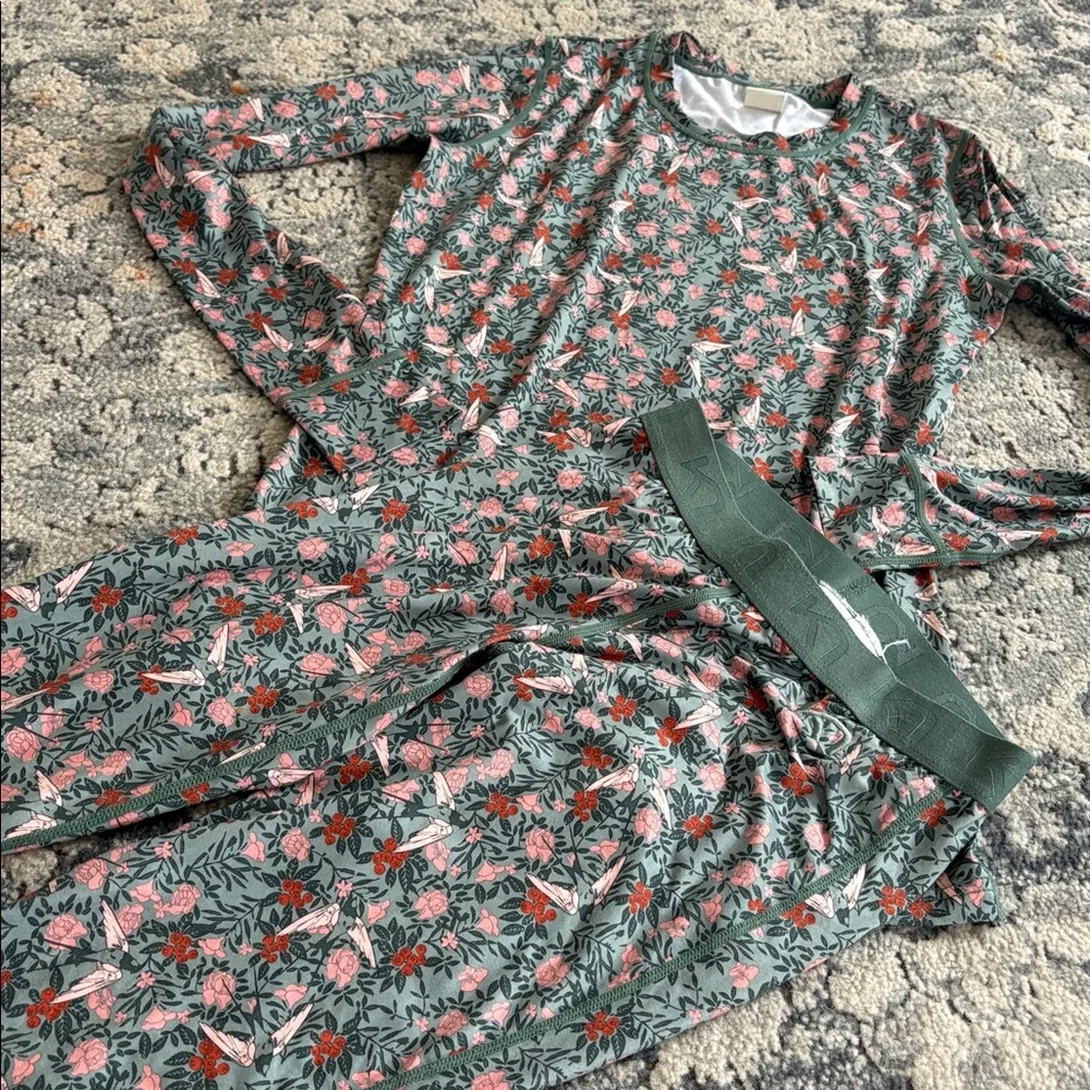 Kari Traa Floral Fryd Baselayer Top & Leggings Pink Green lightweight base layer - Picture 2 of 11
